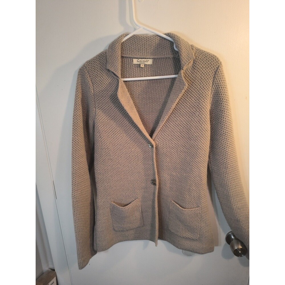 Cocogio Italy Cardigan Sweater Blazer Jacket Womens Small Beige Knit Wool Blend